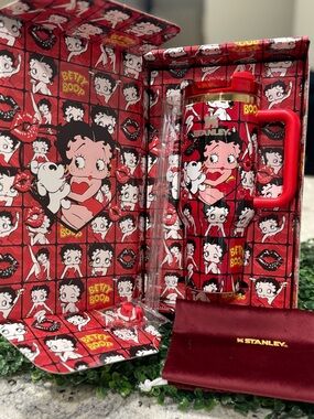 Customized Stanley goossy Red and White Betty Boop Travel Mug with Red Handle